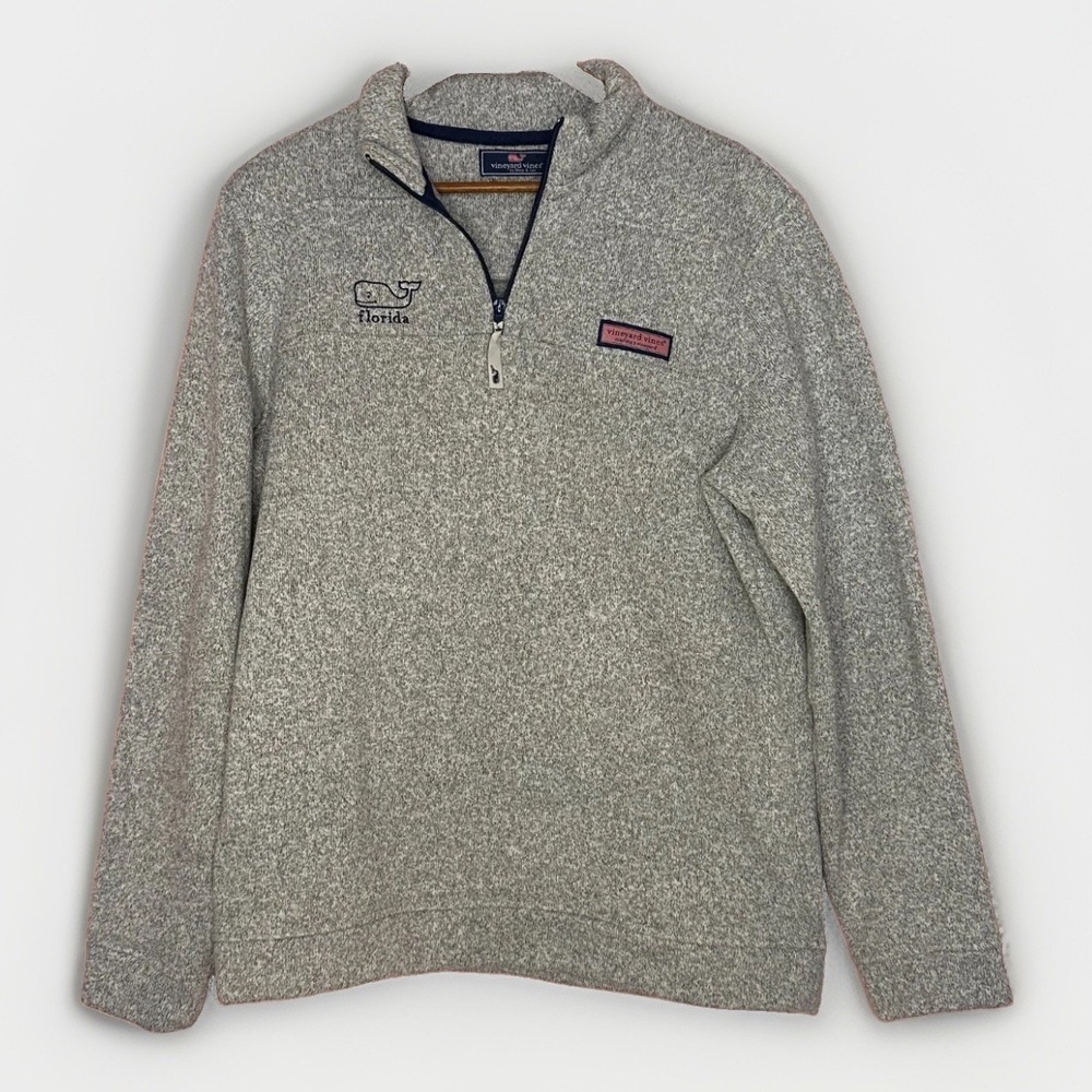 Vineyard Vines Florida Shep M Gray Quarter Zip Pullover Sweater‎ Coastal Prep FL